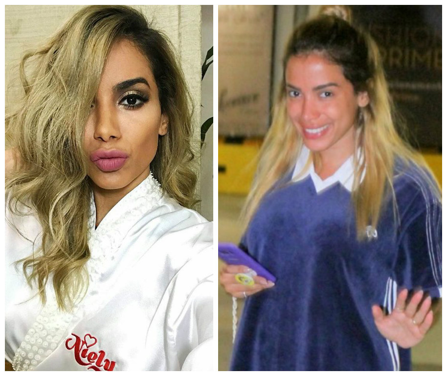 Anitta em duas versões: co make e de cara lavada Fotos: Reprpdução/Instagram/Daniel Delmiro/AgNews)