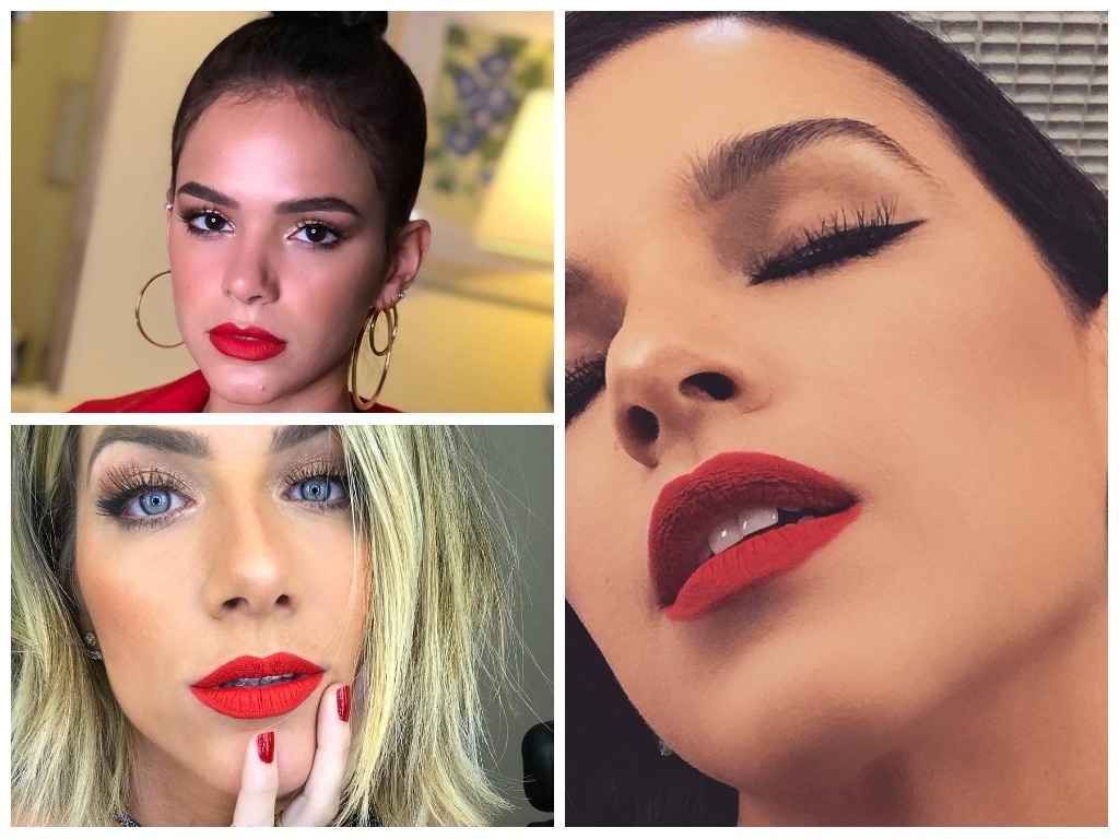 Famosas usam mesmo tom de vermelho nos lábios (Fotos: Instagram/Reprodução)