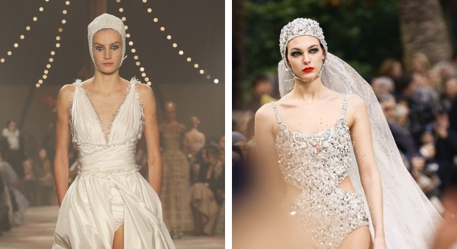 Looks Dior e Chanel, com looks que trazem touca para noivas (Fotos: Divulgação/Reprodução/Instagram)