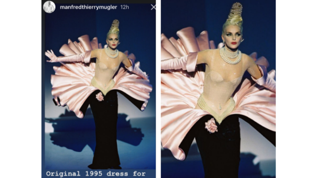 Vestido original de Thierry Mugler de 1995 (Fotos: Reprodução/Instagram/@manfredthierrymugler)