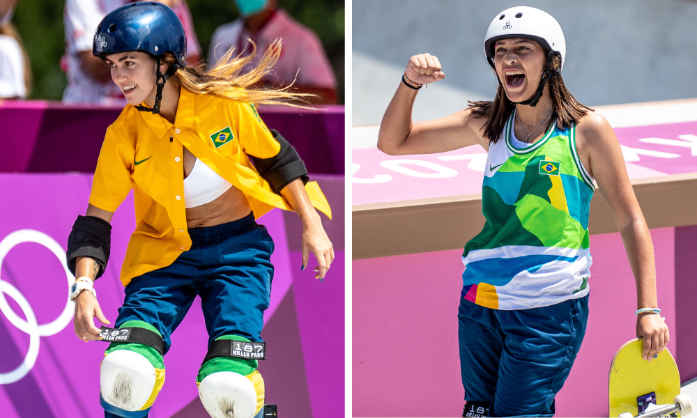Yndiara Asp e Isadora Pacheco com alguns dos uniformes do Brasil (Fotos: Miriam Jeske/COB/Divulgação)