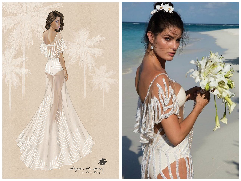 Isabeli Fontana e o vestido de noiva da Água de Coco (Fotos: Reprodução/Instagram)
